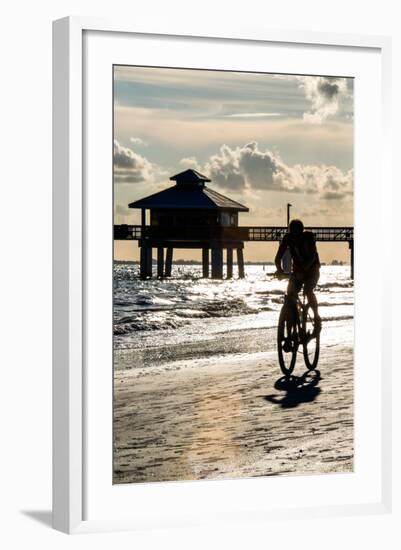 Cyclist on a Florida Beach at Sunset-Philippe Hugonnard-Framed Photographic Print