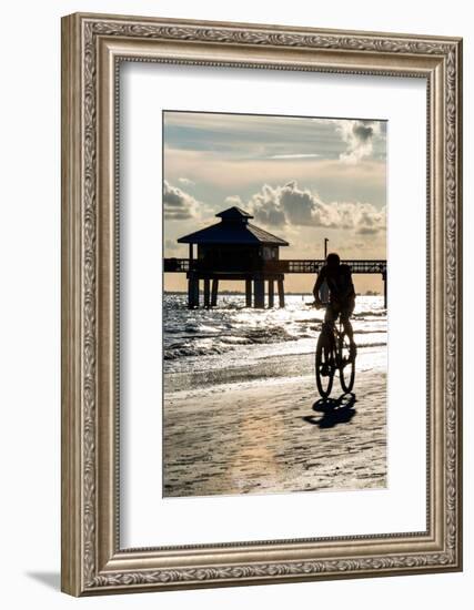 Cyclist on a Florida Beach at Sunset-Philippe Hugonnard-Framed Photographic Print