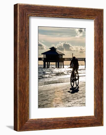 Cyclist on a Florida Beach at Sunset-Philippe Hugonnard-Framed Photographic Print