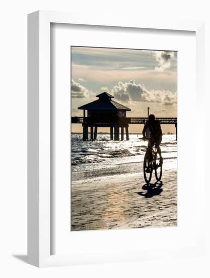 Cyclist on a Florida Beach at Sunset-Philippe Hugonnard-Framed Photographic Print