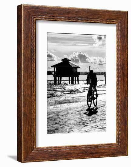 Cyclist on a Florida Beach at Sunset-Philippe Hugonnard-Framed Photographic Print