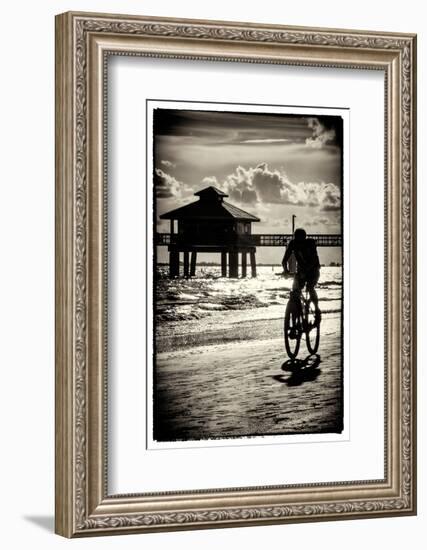 Cyclist on a Florida Beach at Sunset-Philippe Hugonnard-Framed Photographic Print