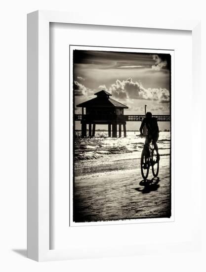 Cyclist on a Florida Beach at Sunset-Philippe Hugonnard-Framed Photographic Print