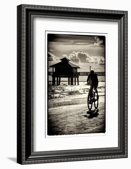 Cyclist on a Florida Beach at Sunset-Philippe Hugonnard-Framed Photographic Print