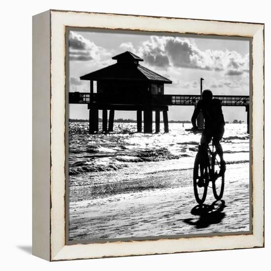 Cyclist on a Florida Beach at Sunset-Philippe Hugonnard-Framed Premier Image Canvas