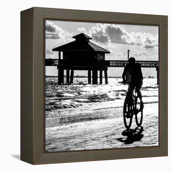 Cyclist on a Florida Beach at Sunset-Philippe Hugonnard-Framed Premier Image Canvas