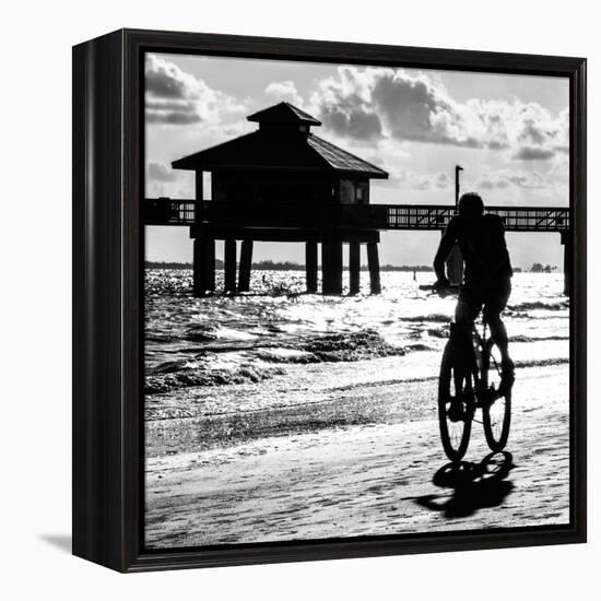 Cyclist on a Florida Beach at Sunset-Philippe Hugonnard-Framed Premier Image Canvas