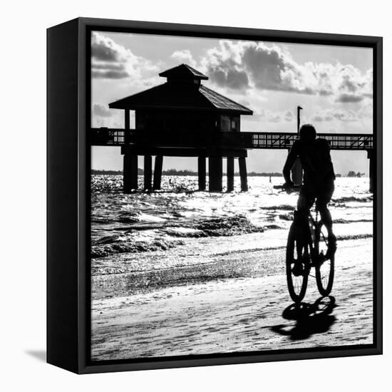 Cyclist on a Florida Beach at Sunset-Philippe Hugonnard-Framed Premier Image Canvas