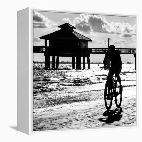 Cyclist on a Florida Beach at Sunset-Philippe Hugonnard-Framed Premier Image Canvas