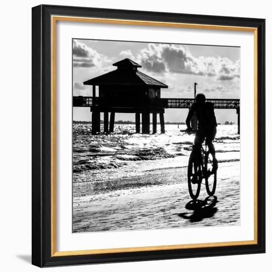 Cyclist on a Florida Beach at Sunset-Philippe Hugonnard-Framed Photographic Print