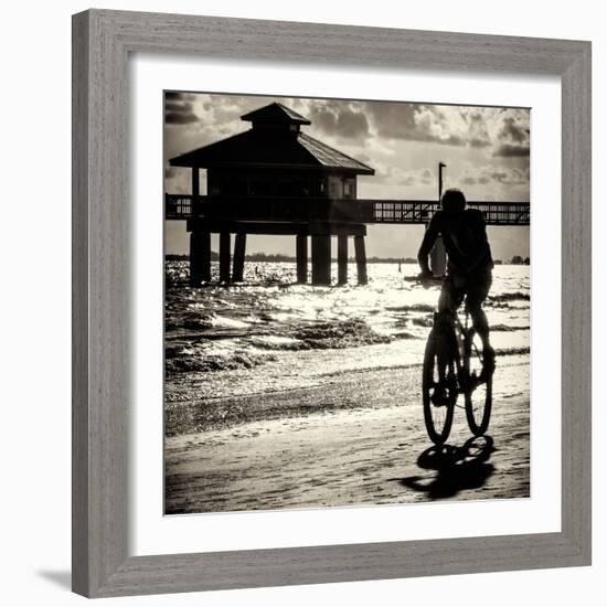 Cyclist on a Florida Beach at Sunset-Philippe Hugonnard-Framed Photographic Print