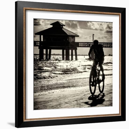 Cyclist on a Florida Beach at Sunset-Philippe Hugonnard-Framed Photographic Print