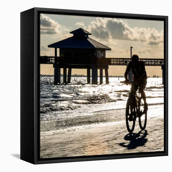 Cyclist on a Florida Beach at Sunset-Philippe Hugonnard-Framed Premier Image Canvas