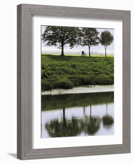 Cyclist on Banks of River Somme, St. Valery Sur Somme, Picardy, France-David Hughes-Framed Photographic Print