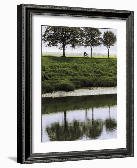Cyclist on Banks of River Somme, St. Valery Sur Somme, Picardy, France-David Hughes-Framed Photographic Print