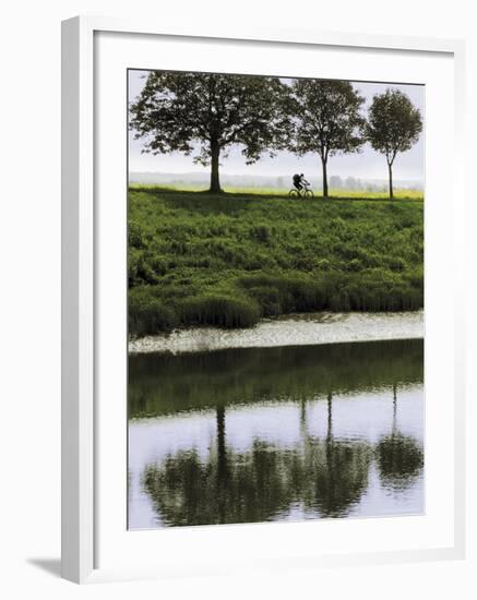 Cyclist on Banks of River Somme, St. Valery Sur Somme, Picardy, France-David Hughes-Framed Photographic Print