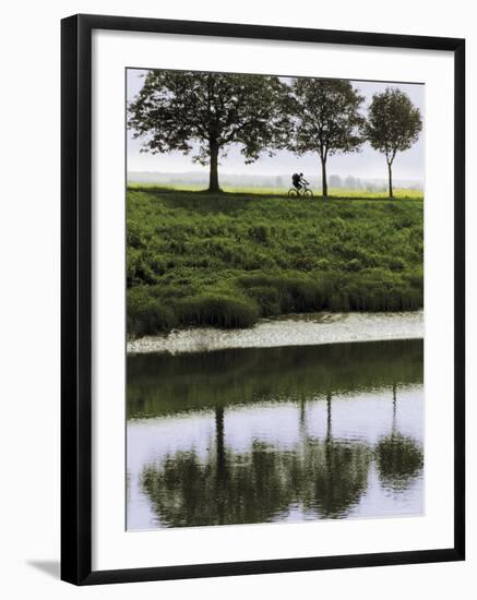 Cyclist on Banks of River Somme, St. Valery Sur Somme, Picardy, France-David Hughes-Framed Photographic Print