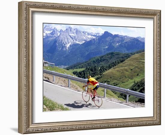 Cyclist Riding Over Sella Pass, 2244M, Dolomites, Alto Adige, Italy-Richard Nebesky-Framed Photographic Print