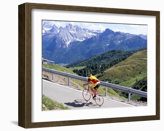 Cyclist Riding Over Sella Pass, 2244M, Dolomites, Alto Adige, Italy-Richard Nebesky-Framed Photographic Print