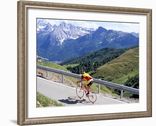 Cyclist Riding Over Sella Pass, 2244M, Dolomites, Alto Adige, Italy-Richard Nebesky-Framed Photographic Print