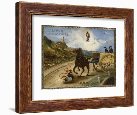 Cycliste renversé devant un cheval cabré-null-Framed Giclee Print