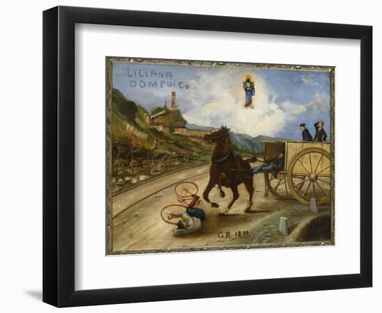 Cycliste renversé devant un cheval cabré-null-Framed Giclee Print