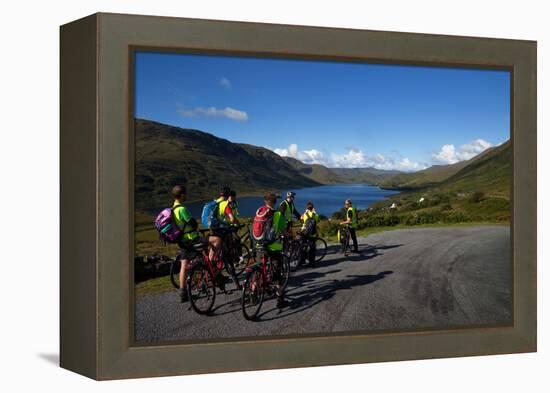 Cyclists Above Lough Nafooey, Shot from the County Mayo Side of the Border-null-Framed Stretched Canvas