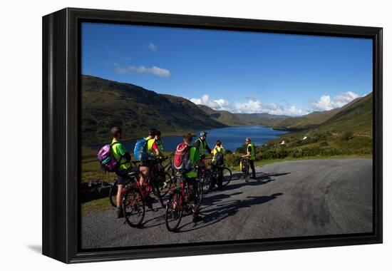 Cyclists Above Lough Nafooey, Shot from the County Mayo Side of the Border-null-Framed Stretched Canvas