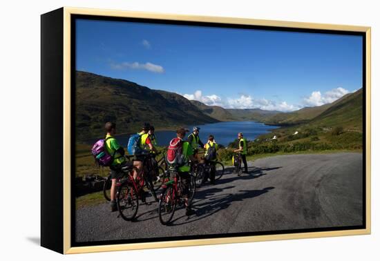 Cyclists Above Lough Nafooey, Shot from the County Mayo Side of the Border-null-Framed Stretched Canvas