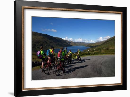 Cyclists Above Lough Nafooey, Shot from the County Mayo Side of the Border-null-Framed Photographic Print