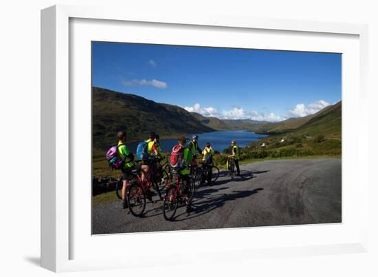 Cyclists Above Lough Nafooey, Shot from the County Mayo Side of the Border-null-Framed Photographic Print