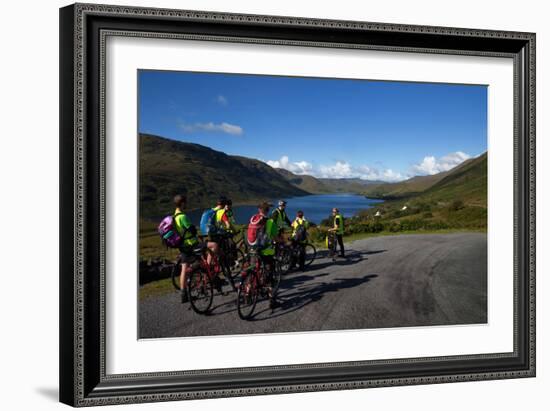 Cyclists Above Lough Nafooey, Shot from the County Mayo Side of the Border-null-Framed Photographic Print