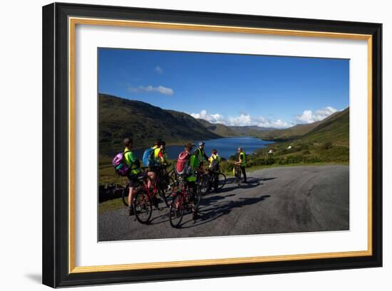 Cyclists Above Lough Nafooey, Shot from the County Mayo Side of the Border-null-Framed Photographic Print