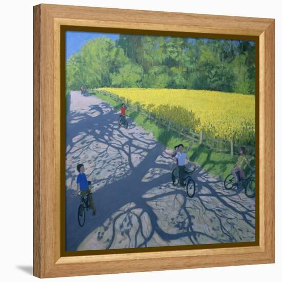 Cyclists and Yellow Field, Kedleston, Derby-Andrew Macara-Framed Premier Image Canvas