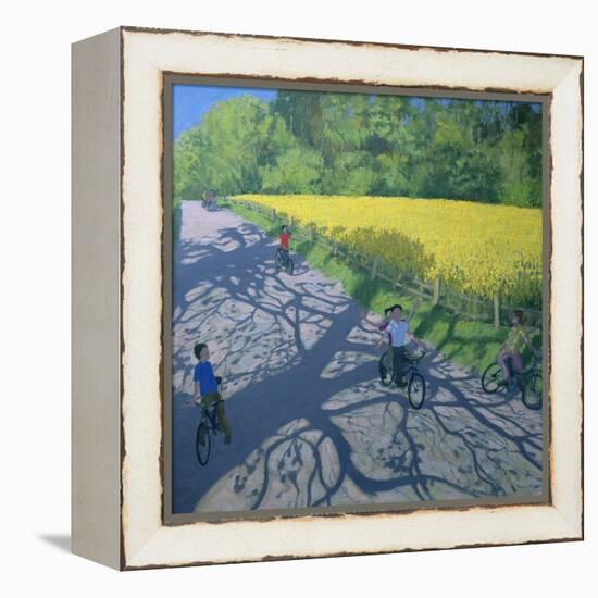 Cyclists and Yellow Field, Kedleston, Derby-Andrew Macara-Framed Premier Image Canvas