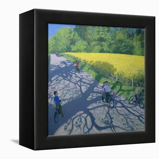 Cyclists and Yellow Field, Kedleston, Derby-Andrew Macara-Framed Premier Image Canvas