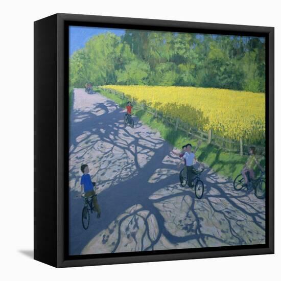 Cyclists and Yellow Field, Kedleston, Derby-Andrew Macara-Framed Premier Image Canvas