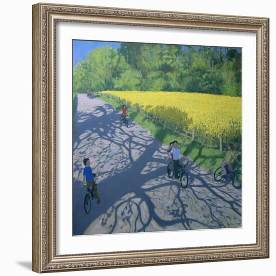 Cyclists and Yellow Field, Kedleston, Derby-Andrew Macara-Framed Giclee Print