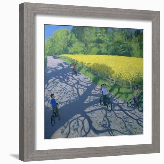 Cyclists and Yellow Field, Kedleston, Derby-Andrew Macara-Framed Giclee Print