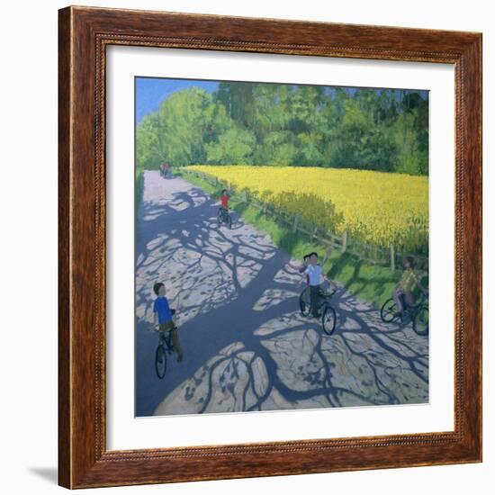 Cyclists and Yellow Field, Kedleston, Derby-Andrew Macara-Framed Giclee Print