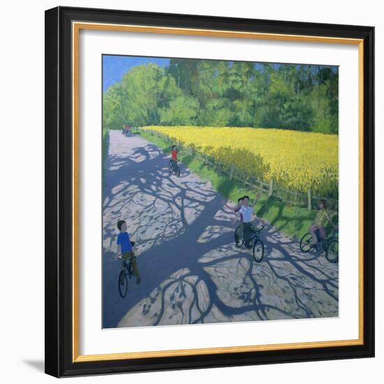 Cyclists and Yellow Field, Kedleston, Derby-Andrew Macara-Framed Giclee Print
