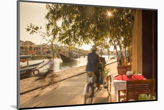 Cyclos Passing Restaurant, Hoi an (Unesco World Heritage Site), Quang Ham, Vietnam-Ian Trower-Mounted Photographic Print