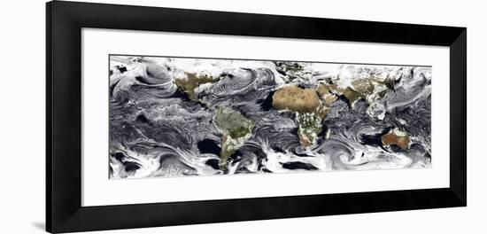 Cylindrical Equidistant Projection of Visualization Showing Clouds across the World-null-Framed Photographic Print