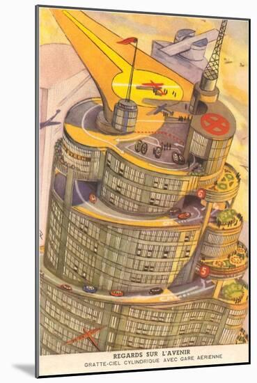 Cylindrical Futuristic French City-null-Mounted Art Print