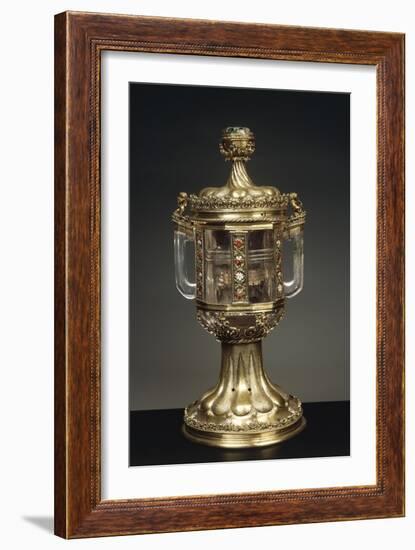 Cylindrical Rock Crystal Vase with Two Handles and with Enameled and Gilded Silver Mount-null-Framed Giclee Print