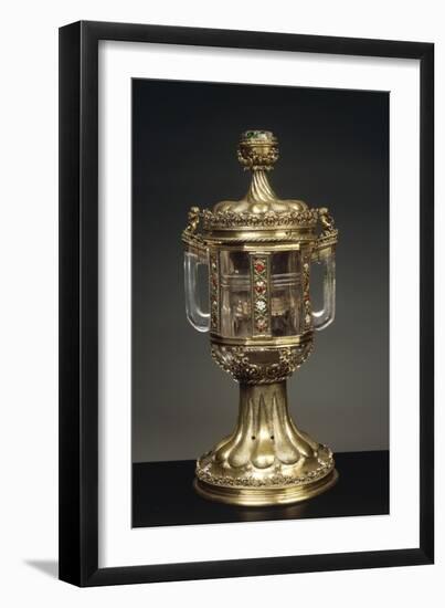 Cylindrical Rock Crystal Vase with Two Handles and with Enameled and Gilded Silver Mount-null-Framed Giclee Print