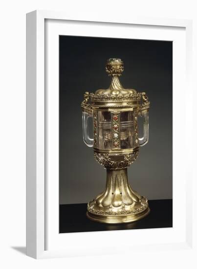 Cylindrical Rock Crystal Vase with Two Handles and with Enameled and Gilded Silver Mount-null-Framed Giclee Print