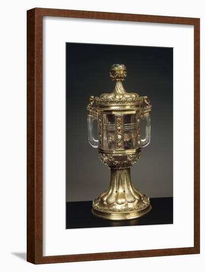 Cylindrical Rock Crystal Vase with Two Handles and with Enameled and Gilded Silver Mount-null-Framed Giclee Print