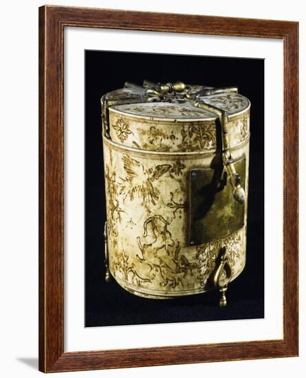 Cylindrical-Shaped Polychrome Reliquary with Oriental Decoration-null-Framed Giclee Print