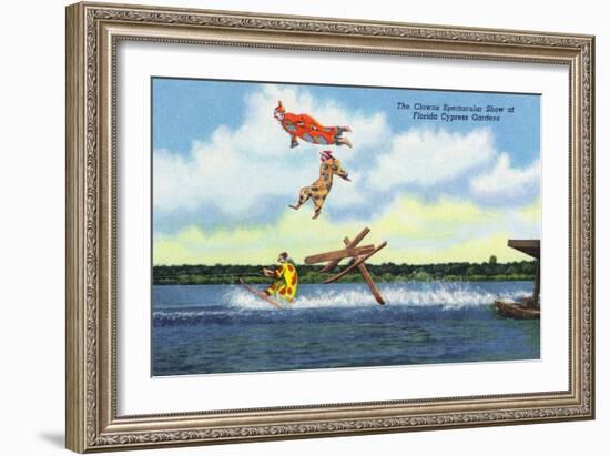 Cypress Gardens, Florida - View of Clowns Waterskiing-Lantern Press-Framed Art Print